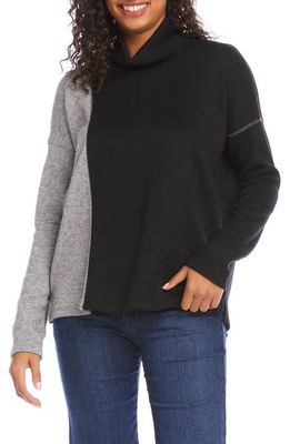 Karen Kane Colorblock Turtleneck Sweatshirt in Black W/Gray