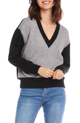 Karen Kane Colorblock V-Neck Sweater in Gray W/Black