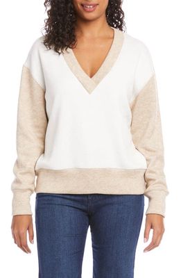 Karen Kane Colorblock V-Neck Sweater in Ivory