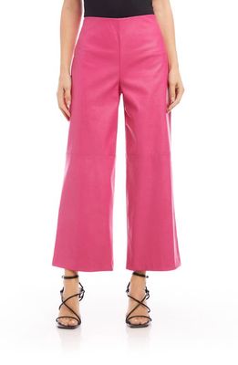 Karen Kane Crop Faux Leather Flare Pants in Hot Pink