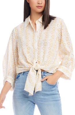 Karen Kane Embroidered Eyelet Tie Front Shirt in Daisy