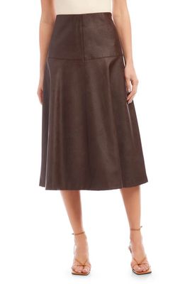Karen Kane Faux Leather A-Line Midi Skirt in Brown