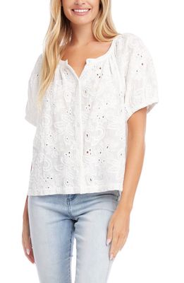 Karen Kane Floral Embroidered Short Sleeve Peasant Blouse in Off White