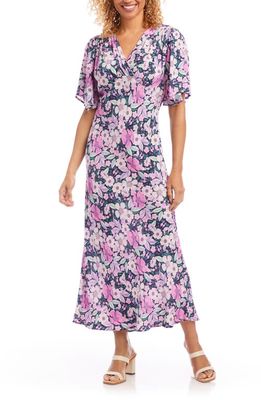 Karen Kane Floral Flutter Sleeve Midi A-Line Dress in Floral Print