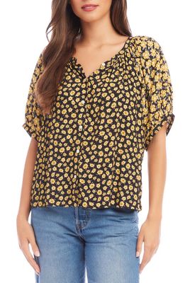 Karen Kane Floral Puff Sleeve Button-Up Shirt in Floral Print