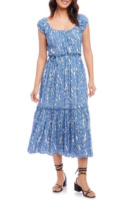 Karen Kane Floral Tiered Cap Sleeve Midi Dress in Periwinkle