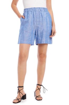 Karen Kane High Waist Linen Shorts in Blue