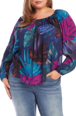 Karen Kane Leaf Print Blouson Sleeve Peasant Top