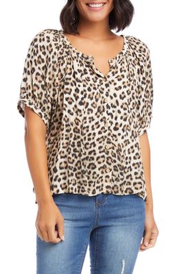 Karen Kane Leopard Print Button-Up Peasant Top
