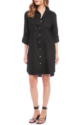 Karen Kane Long Sleeve Linen Blend Shirtdress in Black