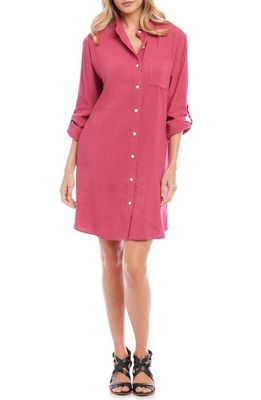 Karen Kane Long Sleeve Linen Blend Shirtdress in Raspberry
