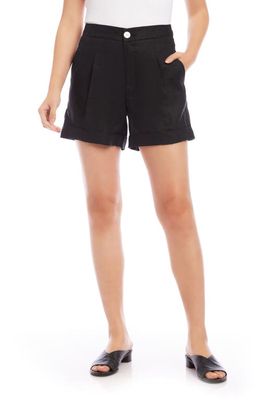 Karen Kane Pleated High Waist Linen Shorts in Black
