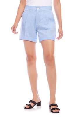 Karen Kane Pleated High Waist Linen Shorts in Capri Blue