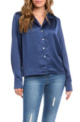 Karen Kane Satin Button-Up Shirt in Blue