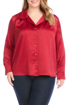 Karen Kane Satin Button-Up Shirt in Red
