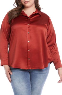 Karen Kane Satin Button-Up Shirt in Rust