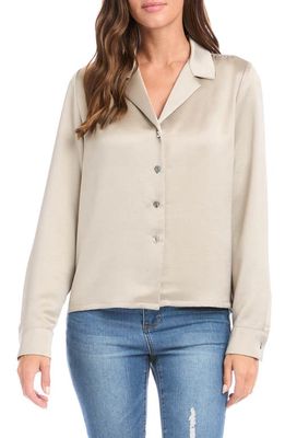 Karen Kane Satin Button-Up Shirt in Taupe