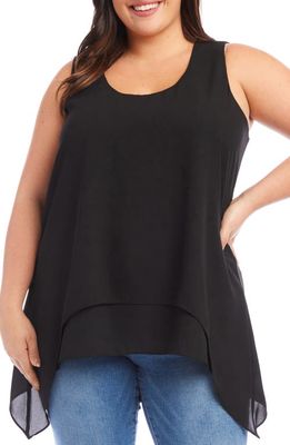 Karen Kane Scoop Neck Layered Asymmetric Crepe Tank in Black