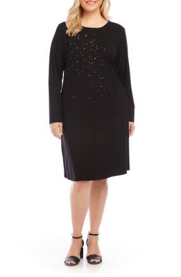 Karen Kane Sparkle Embellished Long Sleeve Jersey Sheath Dress in Black