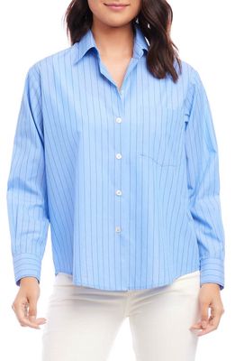 Karen Kane Stripe Cotton Button-Up Shirt in Blue