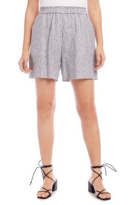 Karen Kane Stripe High Waist Linen Shorts in Grey Stripe