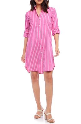 Karen Kane Stripe Long Sleeve Cotton Blend Shirtdress in Fuchsia