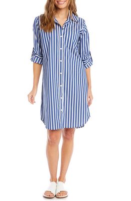 Karen Kane Stripe Long Sleeve Cotton Blend Shirtdress in Indigo