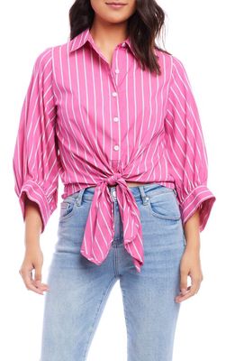 Karen Kane Stripe Tie Front Button-Up Shirt in Fuchsia