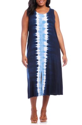 Karen Kane Tie Dye Slit Front Midi Dress in Blue Tie Dye