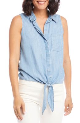 Karen Kane Tie Front Sleeveless Button-Up Top in Chambray