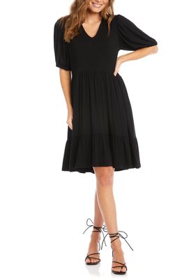 Karen Kane Tiered Puff Sleeve Dress in Black