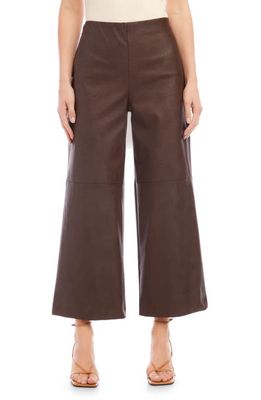 Karen Kane Wide Leg Crop Faux Leather Pants in Brown