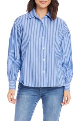 Karen Kane Yarn Dye Stripe Long Sleeve Button-Up Shirt in Blue Stripe