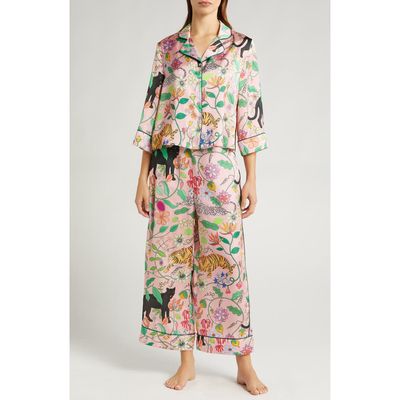 Karen Mabon Big Cats Satin Pajamas in Pink 