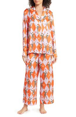 Karen Mabon Harlequin Print Pajamas in Pink And Orange