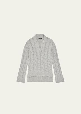 Karenia Wool-Cashmere Collared Cable-Knit Sweater