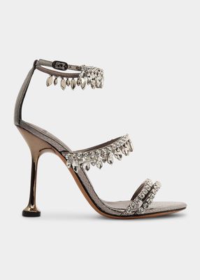 Karina Metallic Crystal Ankle-Strap Sandals