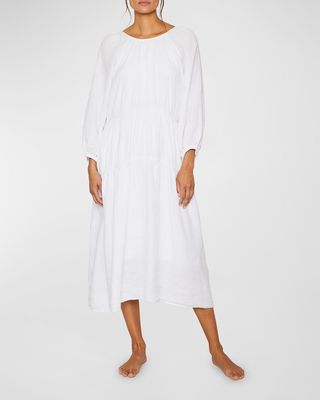 Karina Tiered Blouson-Sleeve Midi Dress
