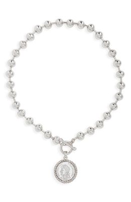 Karine Sultan Beaded Coin Medallion Pendant Necklace in Silver