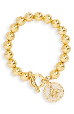 Karine Sultan Bee Charm Beaded Chain Bracelet in Gold/Ivory