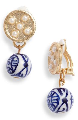 Karine Sultan Imitation Pearl & Bead Drop Earrings in Gold