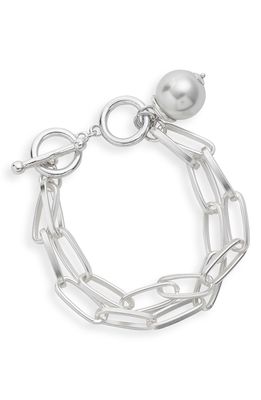 Karine Sultan Imitation Pearl Charm Link Bracelet in Silver