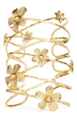 Karine Sultan Large Flower Cuff Bracelet in Gold