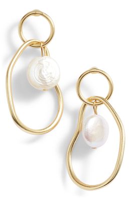 Karine Sultan Link Drop Earrings with Cultured Pearl in Gold