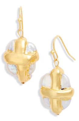 Karine Sultan Wrapped Pearl Drop Earrings in Gold 