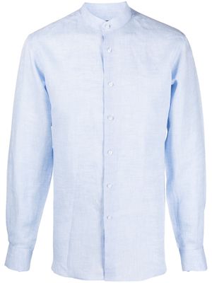 Karl Lagerfeld band-collar linen shirt - Blue