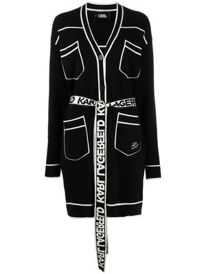 Karl Lagerfeld belted contrast-stitch cardigan - Black