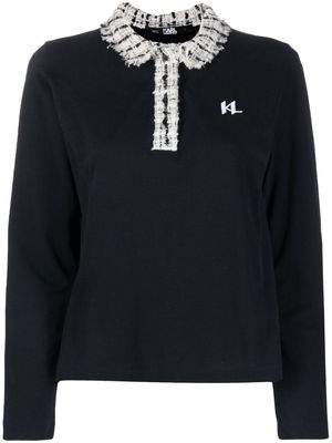 KARL LAGERFELD bouclé detail polo shirt - Black