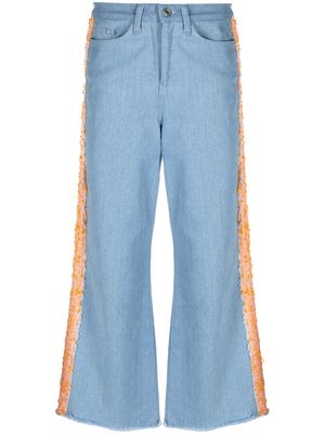 Karl Lagerfeld bouclé-detail wide-leg jeans - Blue