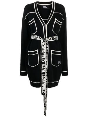 Karl Lagerfeld branded-belt cotton cardigan - Black
